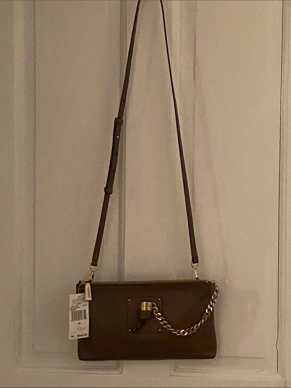 Michael Kohl’s Brown Leather Shoulder Crossbody Bag with Gold Chain Accent - Picture 3 of 17